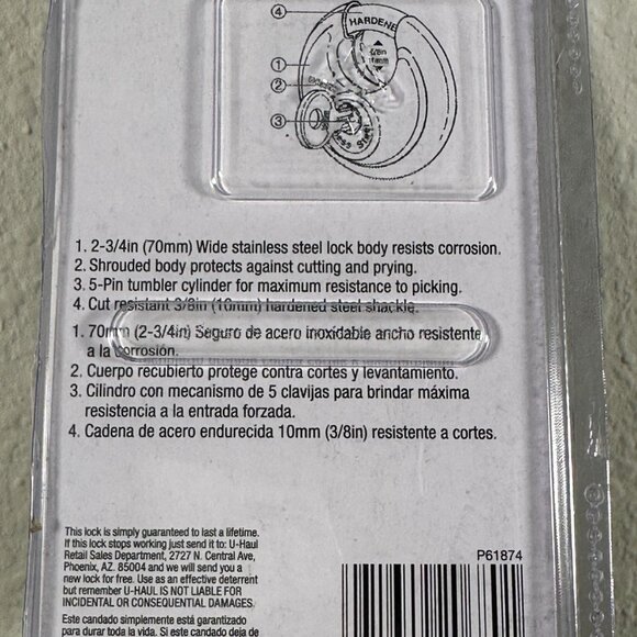 U-Haul Storage Lock 2-3/4" (70 mm) Stainless Steel Disc Padlock Maximum Security - Picture 3 of 3